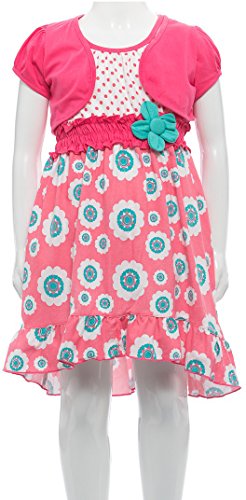 Image of ToBeInStyle Girls Two Piece Short Sleeve Dress and Matching Bolero Crop Cardigan Assorted Prints Cotton Blend Summer Outfit