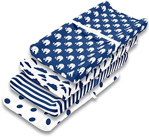 Changing Pad Cover – Premium Baby Changing Pad Covers 4 Pack – Boy or Girl Changing Pad Cover – Pure Jersey Machine Washable Navy and White Changing Table Cover – Diaper Changing Pad Cover Sheets