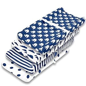 Changing Pad Cover – Premium Baby Changing Pad Covers 4 Pack – Boy or Girl Changing Pad Cover – Pure Jersey Machine Washable Navy and White Changing Table Cover – Diaper Changing Pad Cover Sheets