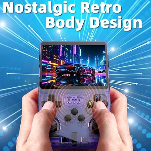 Image of EWDGOES R36S Handheld Game Console 3.5 inch Preinstalled Emulator System Transparent Purple 32GB+64GB