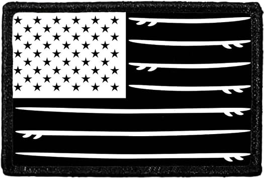 US Flag - Surfboards - Black and White Morale Patch | Hook and Loop Attach for Hats, Jeans, Vest, Coat | 2x3 in | by Pull Patch