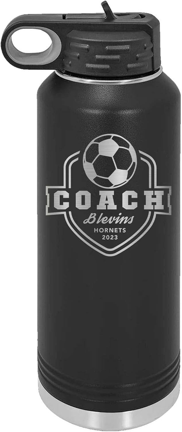 Mato & Hash 32oz Soccer Coach Laser Engraved Water Bottle Black LASLWB202 Coach S4