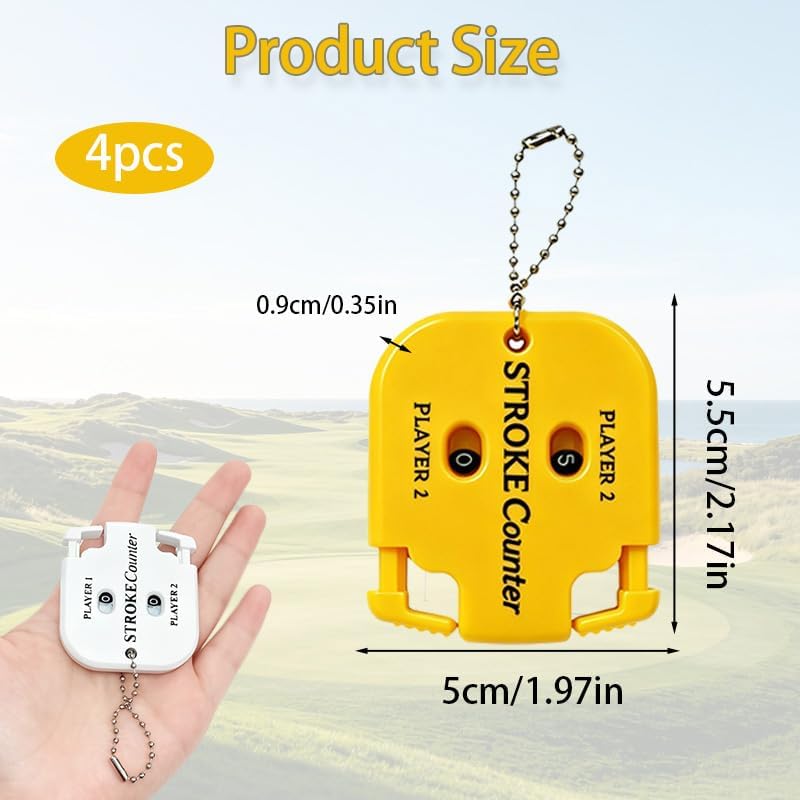 4 Pack Golf Stroke Counters, Portable Dual-Player Score Keeper with Keychain, Manual Dial Reset Clicker for Golf Training, Tournaments, and Friendly Matches, Colorful Design Set