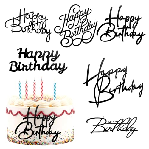 6 Stück Happy Birthday Cake Topper Tortendeko Happy Birthday Schwarz Acryl Cake Topper Geburtstag für Geburtstagsparty Kuchen Desserts Gebäck
