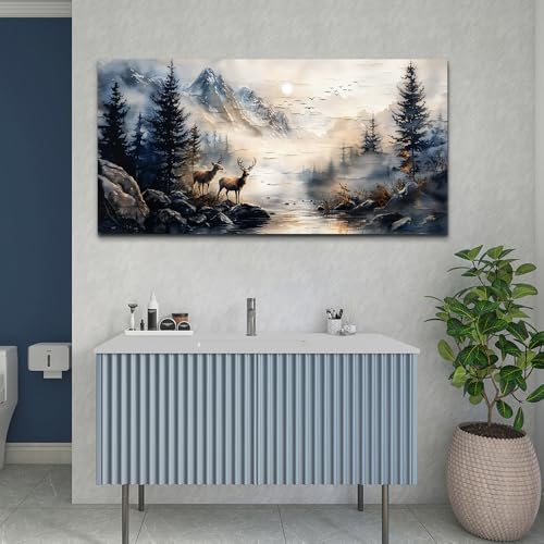 ERQINHUA Canvas Wall Art For Bedroom Large Wall Decor For Living Room Modern Office Decor Abstract Ink Painting Elk Forest landscape Wall Pictures Ready To Hang Home Decorations Posters 30"X60" by ERQINHUA - Image 8