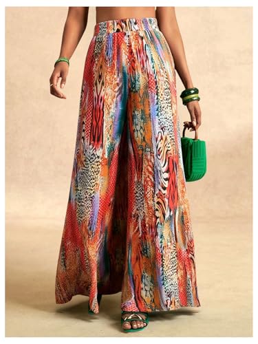 SOLY HUX Women's Boho Palazzo Pants Leopard Floral Print High Waisted Wide Leg Baggy Casual Vacation Long Trousers4