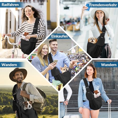 SlowTon Hundetragetasche, Haustier Hundetasche mit verstellbarem, gepolstertem Schultergurt und Fronttasche Tragetasche Hund für Spaziergang (Schwarz-Wasserdicht, M(Für Haustiere2,7-5,4 kg))