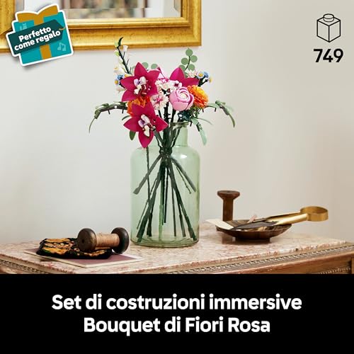Botanicals Bouquet di Fiori Rosa, Kit Modellismo Adulti da Collezione, Decorazioni Casa con Piante Finte Artificiali con Margherite, Fiordalisi e Sambuco, Idea Regalo Donna, Uomo, Lei o Lui 10342 - Lego - Immagine 3