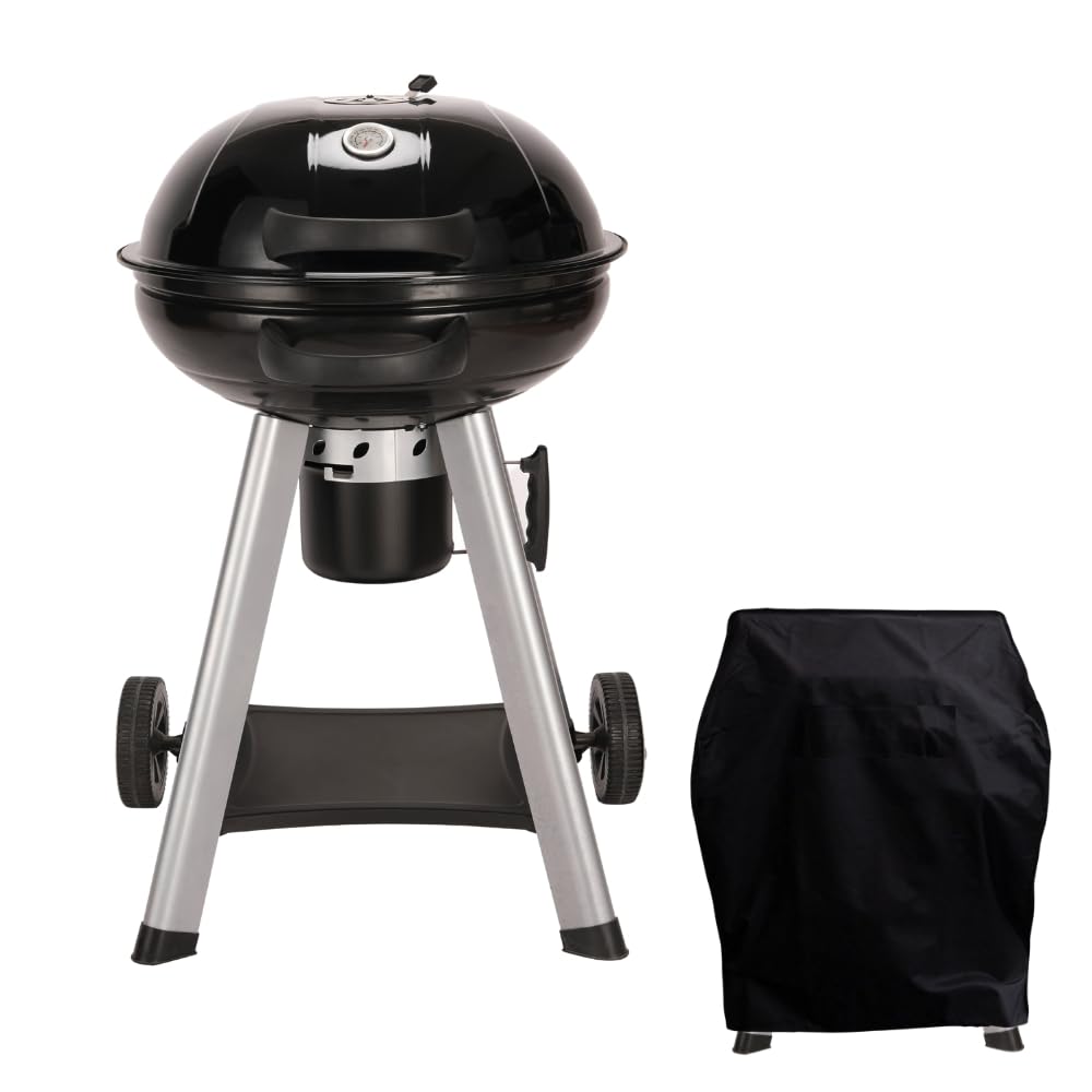 Cosmogrill Kettle With Cover Original Kettle Charcoal Grill Barbecue 54 Cm, Freestanding Portable Large Kettle Bbq Grill With Adjustable Vents, Lid Cover, Thermometer & Ash Catcher | Outdoor Smoker - Black With Cover