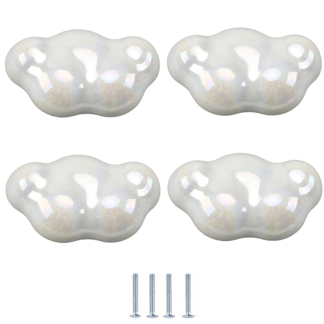 ENmrfvkz Ceramic Cupboard Drawer Handle Knobs, Ceramic Cupboard Drawer Knobs, Cloud and Star, 4 Pcs Multicolor(White Clouds)