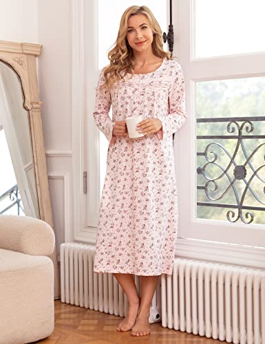 Image of Bloggerlove Nightgowns for Women Soft 100% Cotton House Dress Short /Long Sleeve Night Gowns Comfy Sleepwear S-3XL