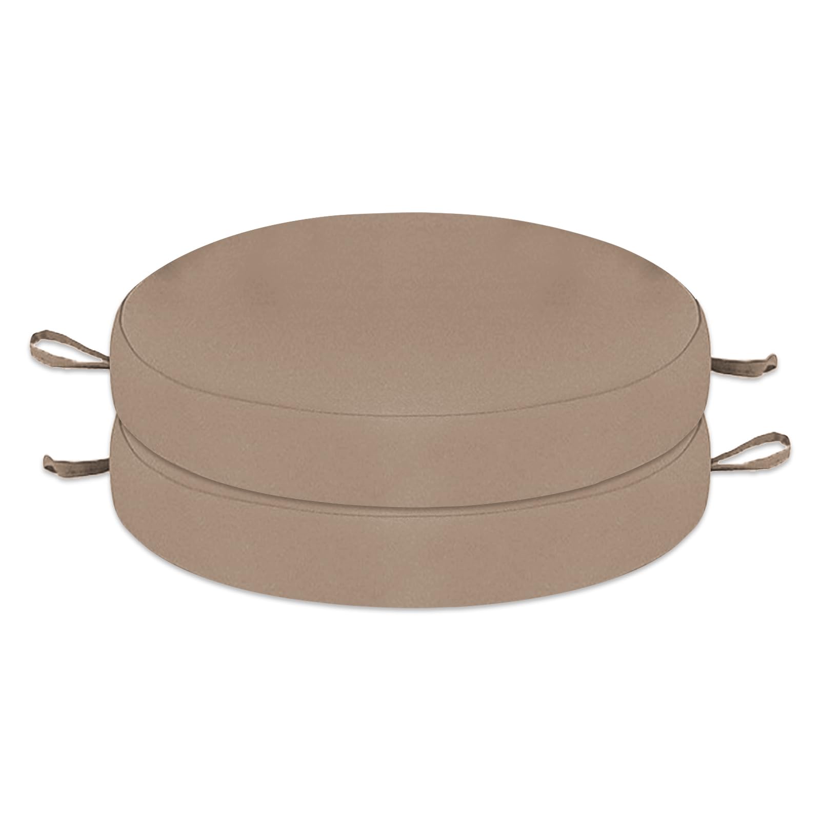 Wokuaile Outdoor Bistro Chair Cushions Set of 2, Waterproof Outdoor Round Seat Cushions with Ties for Home Garden Furniture, Light Brown, 19x19x2 In