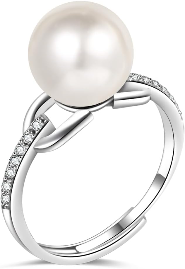 Pearl rings-Gifts for Women Wife-Gift for Wife Wedding Birthday Anniversary Jewelry-Mom Girlfriend Her Mothers Day Gifts for Mom Women Valentines Day Christmas Day Gifts NO007