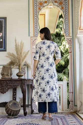 Image of Pistaa's Women Printed Mandarin A-Line Cotton Kurta With Palazzos