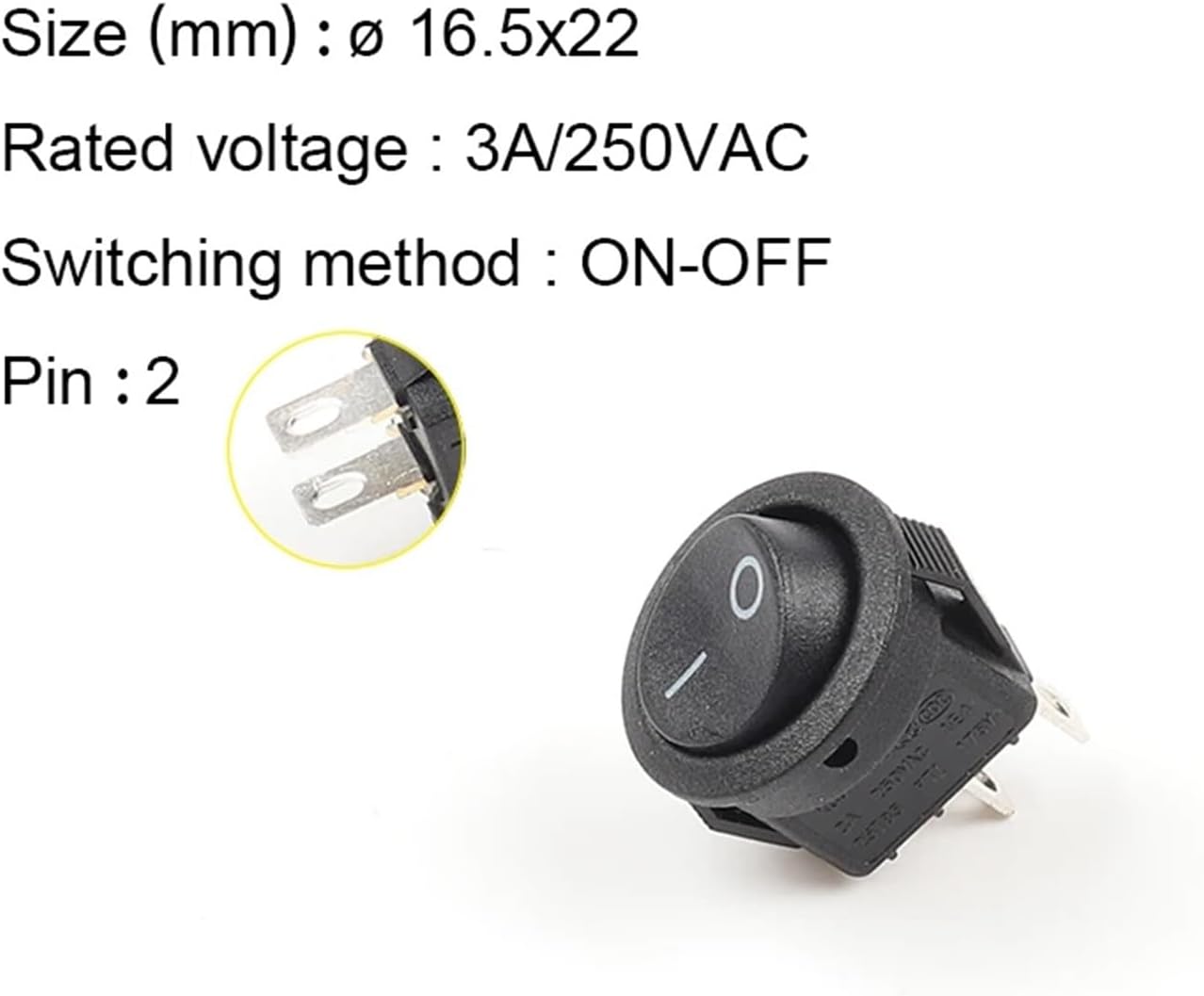 5-Pack KCD1-105 Small Diameter Round Boat Rocker Switch mini 2-pin ON-Off(2pin Red Black)