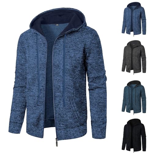 Fleece Lined Hoodie Men Sherpa Zip Up Jackets Winter Warm Long Sleeve Drawstring Sweatshirts Outdoor Sport Coat