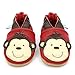Dotty Fish Chaussures Cuir Souple pour Tout-Petits et Bébé. Garçons et Filles. Rouge avec Singe Brun. 18-24 Mois (23 EU)