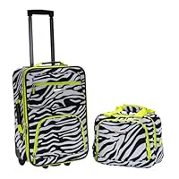 Rockland Fashion Softside Upright Luggage Set, Lime Zebra, 2-Piece Set (14/19), Fashion Softside Upright Luggage Set