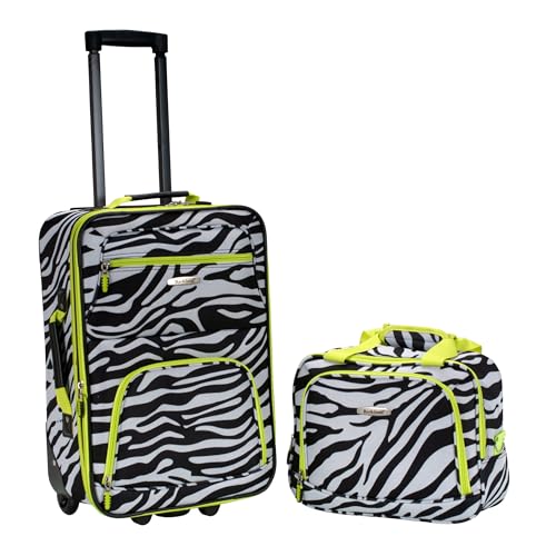 Image of Rockland Fashion Softside 2 Piece Luggage Set, Expandable, (14 inch Tote /19 inch Upright), Lime Zebra