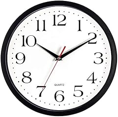 Bernhard Products Black Wall Clock Silent Non Ticking 12 Inch Quality Quartz Battery Operated Round