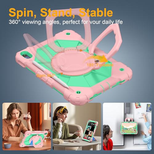 Image of Case for iPad (A16) 11th Generation 11 Inch 2025, Ubearkk for iPad 10th Generation 10.9 inch 2022 case with Screen Protector 360 Degree Rotating Stand Shoulder Strap Pencil Holder, Rose Mint
