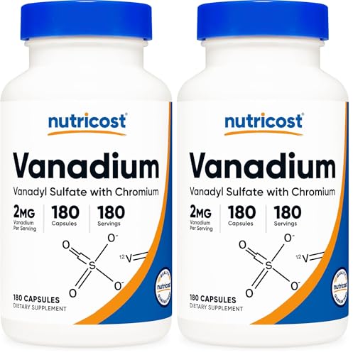 Nutricost Vanadium + Chromium 2mg 180 Vegetarian Capsules - Gluten Free, Non-GMO - Supplement (2-Pack)