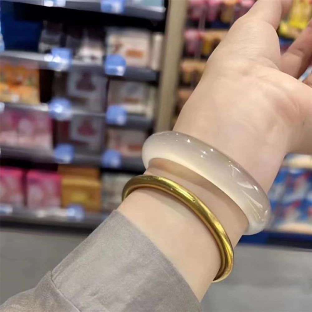 Bracciale rigido in giada bianca con agata naturale Bracciale in giada bianca al chiaro di luna per regalo di nozze per laurea da donna