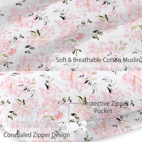 Image of Little Grape Land Muslin Nursing Pillow Covers 2 Pack, 100% Cotton Removable Breastfeeding Pillow Covers, Feeding Pillow Slipcovers for Baby Boys & Girls, (Floral)