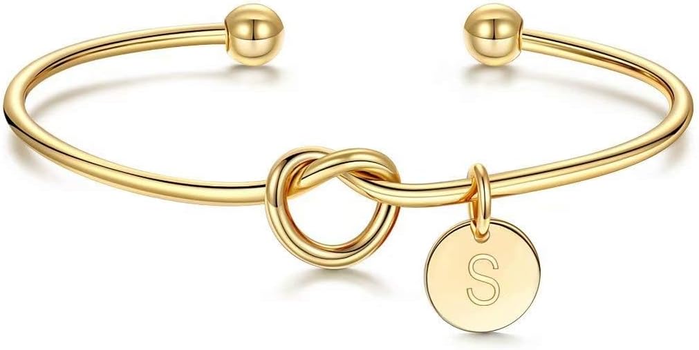M MOOHAM Gold Initial Bracelets Gifts for Women Teen Girls - Dainty Tie the Knot Letter A-Z Initial Bracelet for Women Gold Cuff Bracelet for Womens Jewelry Personalized Bridesmaid Proposal Gifts