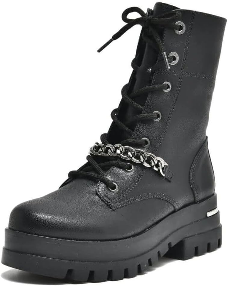 Bota Coturno Feminino Tratorado Com Corrente Preto Via Marte (Preto, BR, Adulto, Numérico, 38)