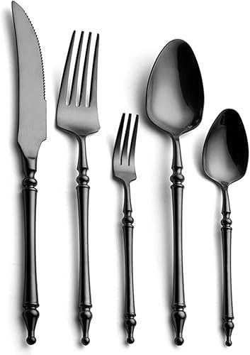 Miniatura 7 de Rose - Juego de cubiertos de acero inoxidable pulido con espejo, 30 piezas, cubiertos de cena, utensilios para comer, tenedor, cuchillo, cuchara,