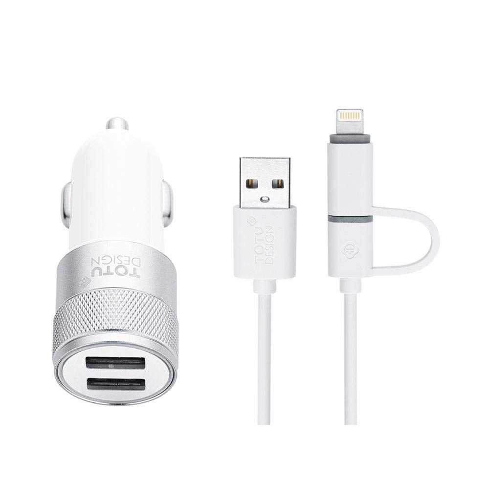 Smart Dual USB Car Charger Set - White