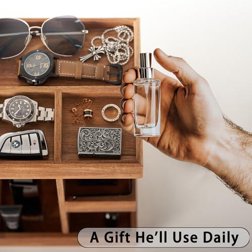 Image of Cologne Organizer for Men, Solid Acacia Wood 3-Tier Rotating Stand - Natural Grain Bathroom & Vanity Organizition for Perfume & Skincare, Premium Desk Decor, Unique Birthday Gifts