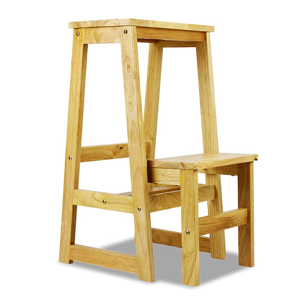 Escabeau en bois massif pliable à deux marches couleur bois naturel
