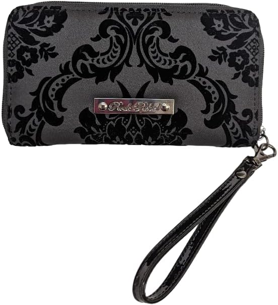 Rock Rebel Black on Black Wristlet Victorian Damask Zip Around Wallet - Image 2