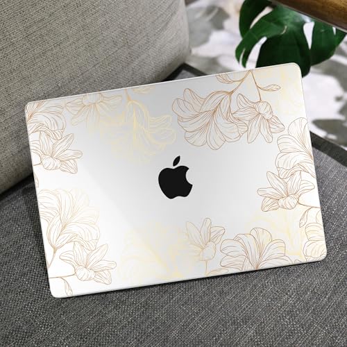 Image of MEEgoodo for M5 /M4 /M3 /M2 MacBook Air 15 inch Case 2026 2025 2024 2023, Case Fit Model (A3448 /A3241 /A3114 /A2941) for MacBook Air 15.3 inch, Drawn Golden Floral