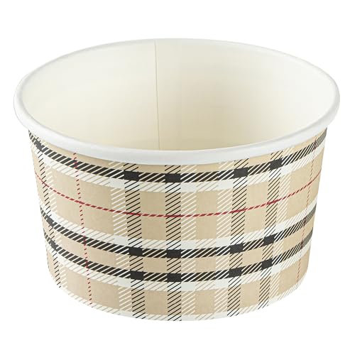 Image of Restaurantware Coppetta 12 Ounce Dessert Cups, 50 Disposable Ice Cream Cups - Lids Sold Separately, Sturdy, Plaid Paper FroYo Bowls, For Hot And Cold Foods, Perfect For Gelato Or Mousse