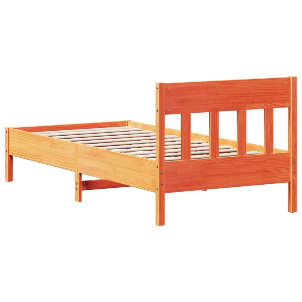 vidaXL Estructura de Cama con Cabecero, Somier de Listones de Invitados, Marco de Cama, Mueble para Dormitorio, Madera de Pino Marrón Cera 90x190 cm