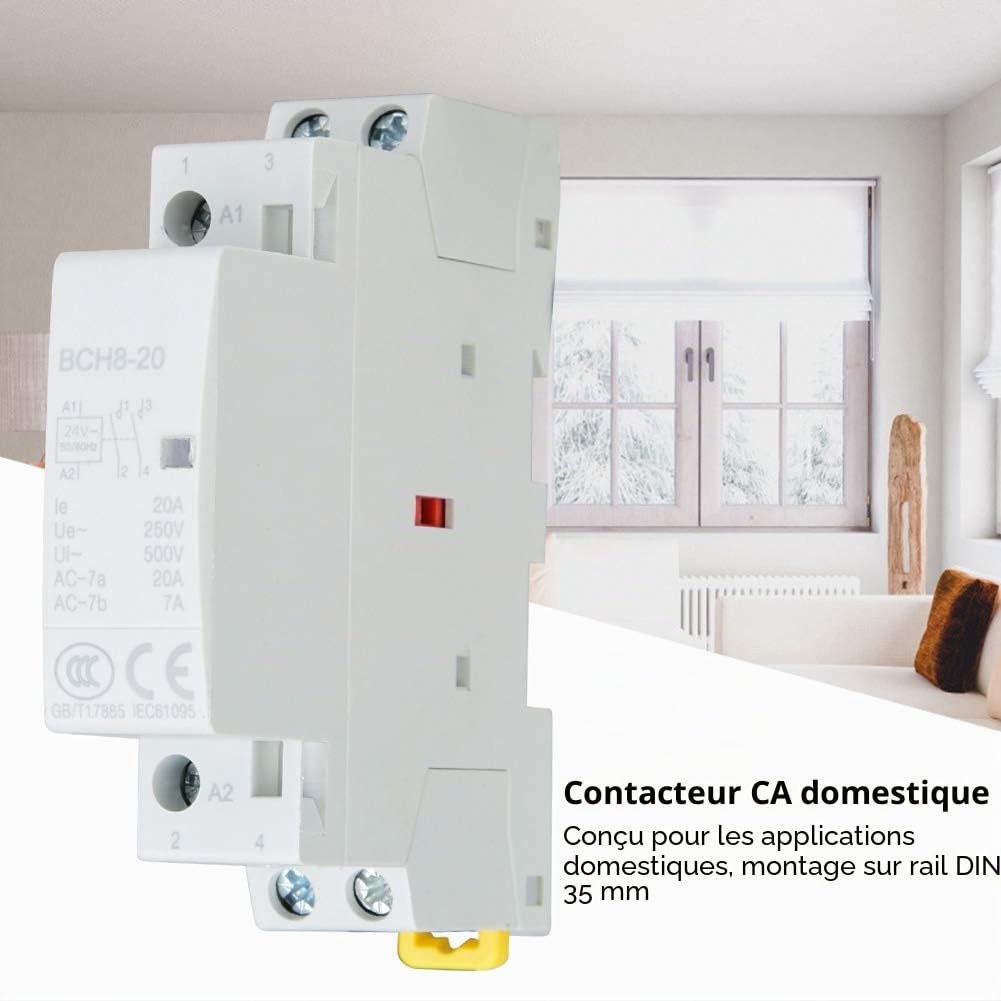 Akozon Contacteur de ménage Montage sur rail DIN 1NO 1NC 2P 20A 24V 220V/230V 50/60Hz 24V AC Relais Modulaire No NC