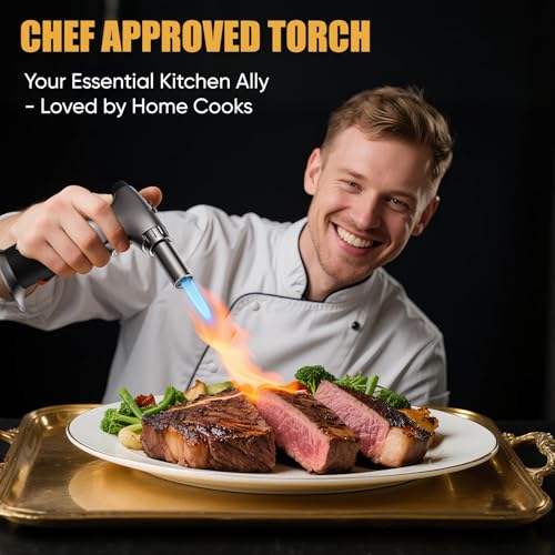 Image of KOACKL Dual Flame Butane Torch Lighter, Refillable Kitchen Torch, Adjustable Flame with Ignition Lock Mini Blow Torch for Cooking, Creme Brulee, Soldering, Welding (Butane Gas Not Included)
