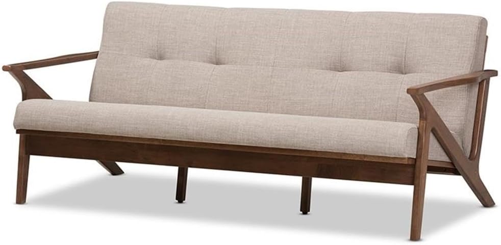 Baxton Studio Bianca Fabric Sofa in Light Gray and Walnut Brown