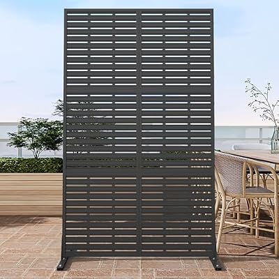 Metal Privacy Screen Outdoor with Stand, 6 ft Tall Decorative Privacy Fence Featuring Simple Assembly, Freestanding Fence Panels & Portable Divider Screens for Patio, Balcony, Garden, Backyard