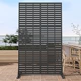 Metal Privacy Screen Outdoor with Stand, 6 ft Tall Decorative Privacy Fence Featuring Simple Assembly, Freestanding Fence Panels & Portable Divider Screens for Patio, Balcony, Garden, Backyard