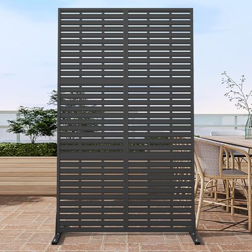 Metal Privacy Screen Outdoor with Stand, 6 ft Tall Decorative