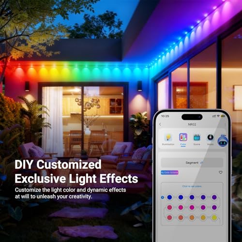 Image of NEEWER 196ft Permanent Outdoor Lights for House Decor, Smart AI RGB IC CW Outside Eaves String Christmas Lighting, 120 LED Lights, App Control 50+ Scenes IP65 Waterproof, Compatible with Alexa, NR02