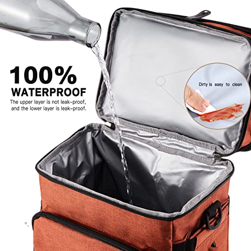 Umufuka Men's Double Compartment Lunch Bag, Insulated Lunch Cooler Tote 2 Roomy Large Reusable Water-Resistant Lunch Box (Orange) #TOP1