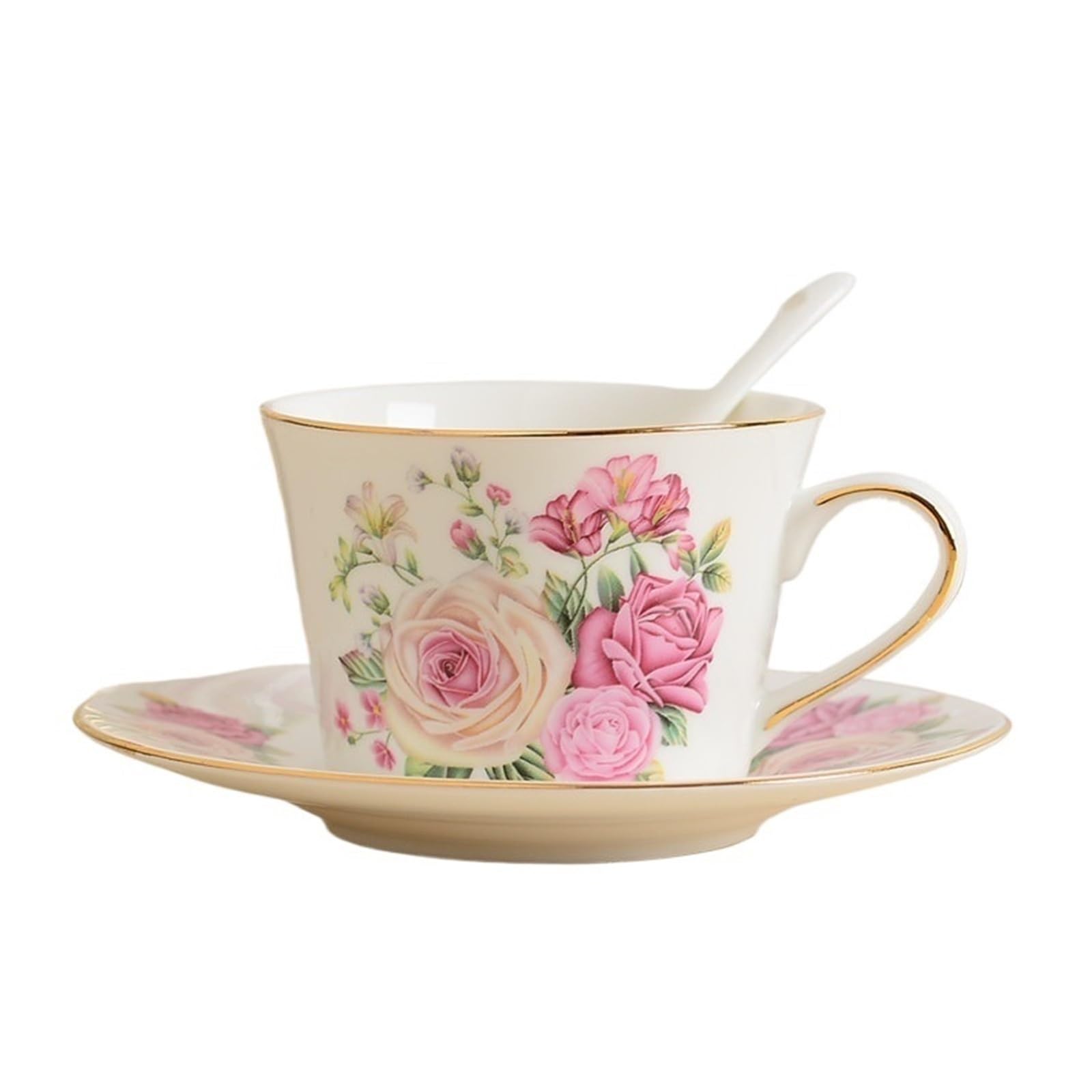 Tazas y Platos de café Juego de Tazas de café de Porcelana de 200ML, Taza de café de cerámica, platillo, Porcelana de Hueso, con platillo y Cuchara
