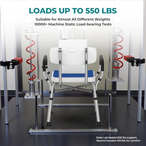 Image of Shower Chair for Inside Shower with Arms & Back, 550 lbs, 6 Heights | Dual Crossbar Frame, Non-Slip Feet, 22-Inch EVA-Cushioned Seat, Showerhead Holder, Rust-Resistant Aluminum, Tool-Free Setup