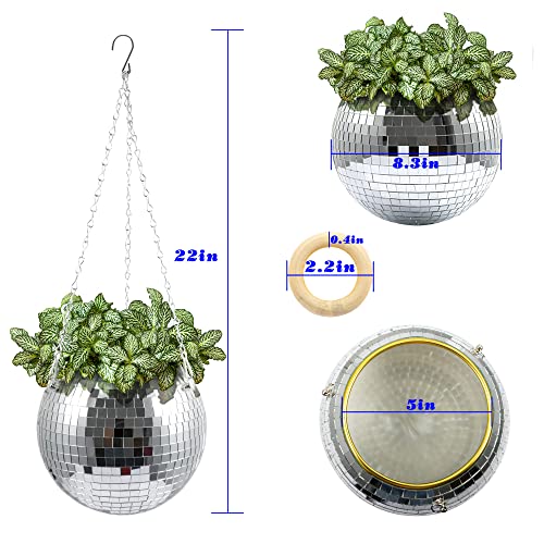 Bochino Disco Ball Planter, 8" Hanging Planters For Indoor Plants Mirror Disco Ball Plant Hanging Pots With Chain Hanging Pot Disco Ball Decor #TOP1