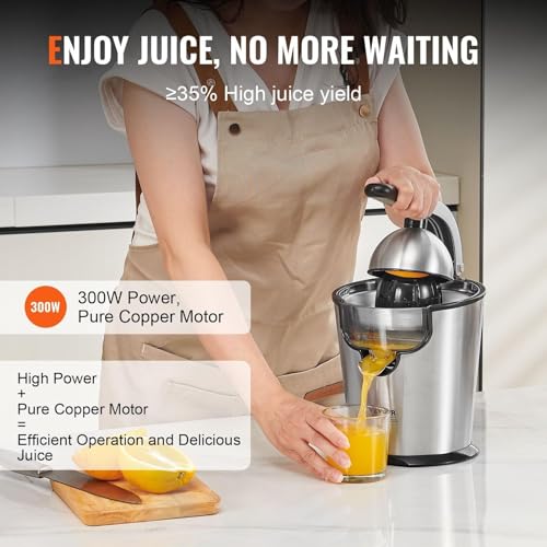 Generisch 300W Elektrischer Zitrussafter mit 2 Zischen, Edelstahl Orangensafter für Zitronen Limetten Grapefruits, sicherer Überhitzungsschutz, leicht sauber, Soft Grip Griff
